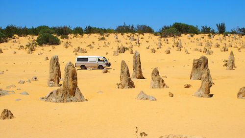 Panoramic view of desert against clear sky