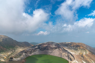 Scenic view of mountain against cloudy sky