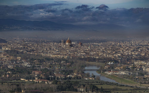 High angle view of buildings in city