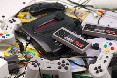 High angle view of toys on table