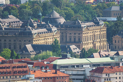 High angle view of buildings in city