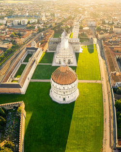 High angle view of buildings in city