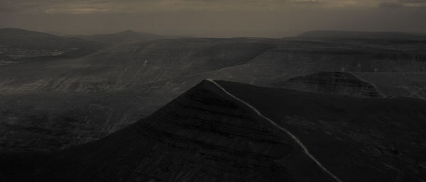 Scenic view of mountains against sky during sunset