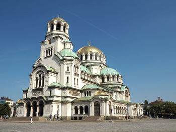 Low angle view of st alexander nevsky cathedral against clear sky