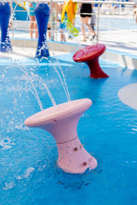 High angle view of swimming in pool