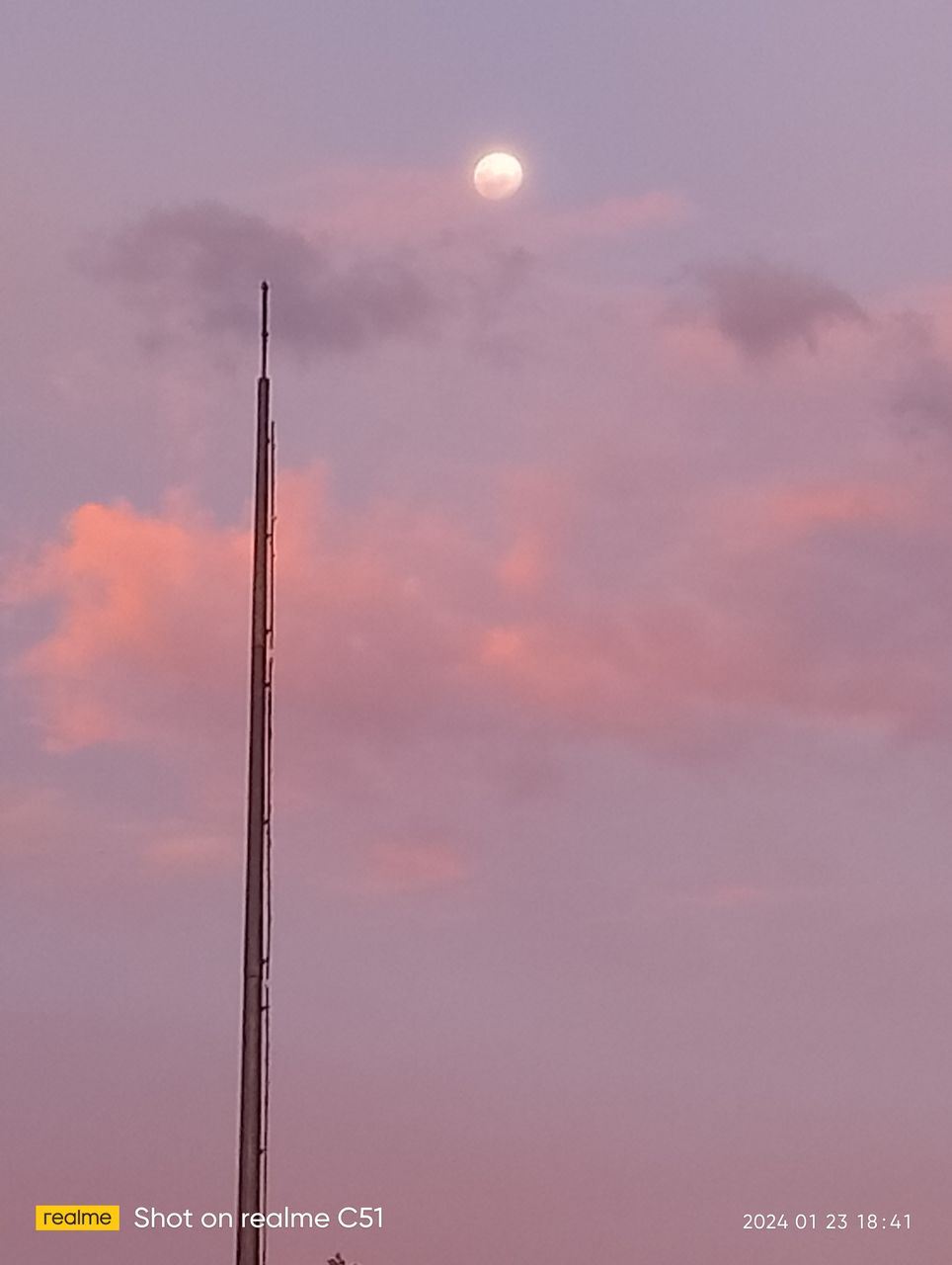 sky, moon, cloud, nature, no people, sunset, architecture, dawn, beauty in nature, horizon, outdoors, built structure, pink, technology