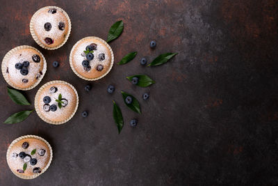 High angle view of dessert on table