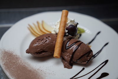 High angle view of dessert in plate on table