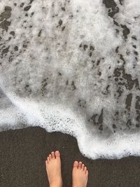 Low section of woman on shore at beach