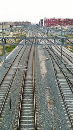 High angle view of railroad tracks against sky
