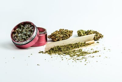 High angle view of food on white background