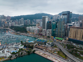 High angle view of cityscape against sky