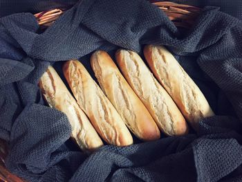 Close-up of baguette on fabric