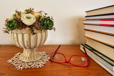 Close-up of books on table