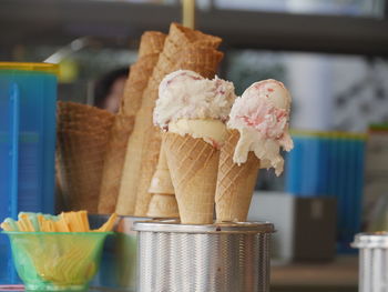 Ice cream cones at shop