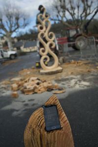 Close-up view of carvings