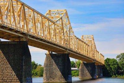 Low angle view of bridge over river against sky