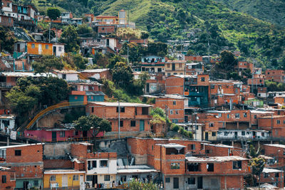 High angle view of buildings in town