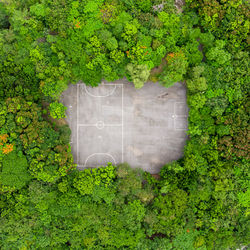 High angle view of court amidst trees
