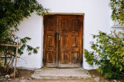 Closed door of house