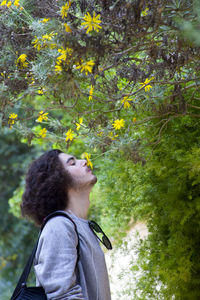 Young man looking up