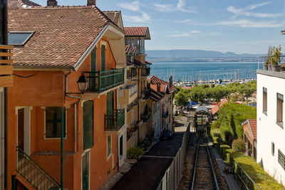 High angle view of buildings in city