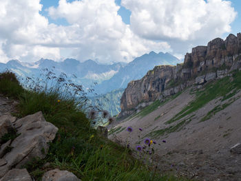 Panoramic view of landscape and mountains against sky