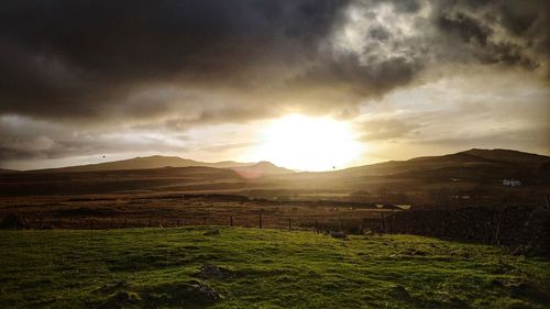 Scenic view of field against sky during sunset