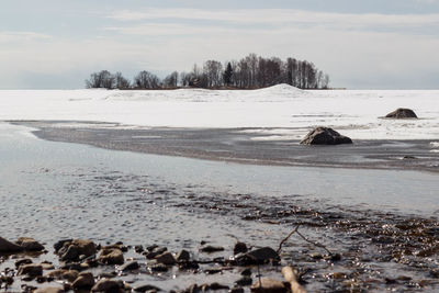 Scenic view of frozen landscape against sky