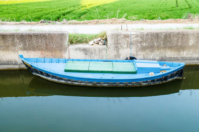 Boat moored in lake