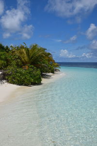 Scenic view of sea against blue sky