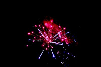 Low angle view of firework display at night