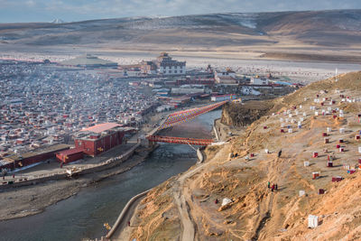 High angle view of buildings in city