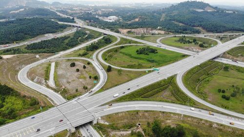 High angle view of highway in city