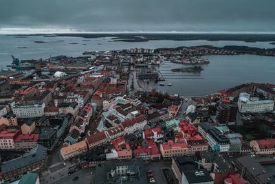 High angle view of city at waterfront