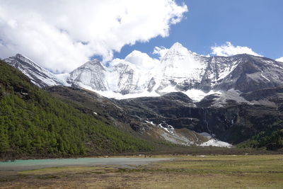 Scenic view of snowcapped mountains against sky