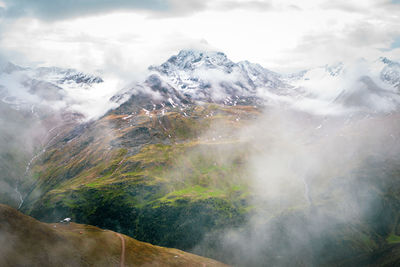 Scenic view of snowcapped mountains against sky