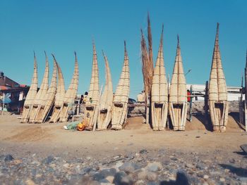 Panoramic view of beach against clear sky