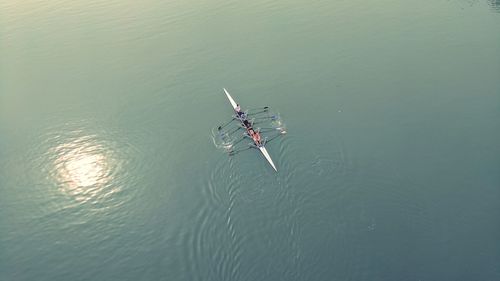 High angle view of nautical vessel on river