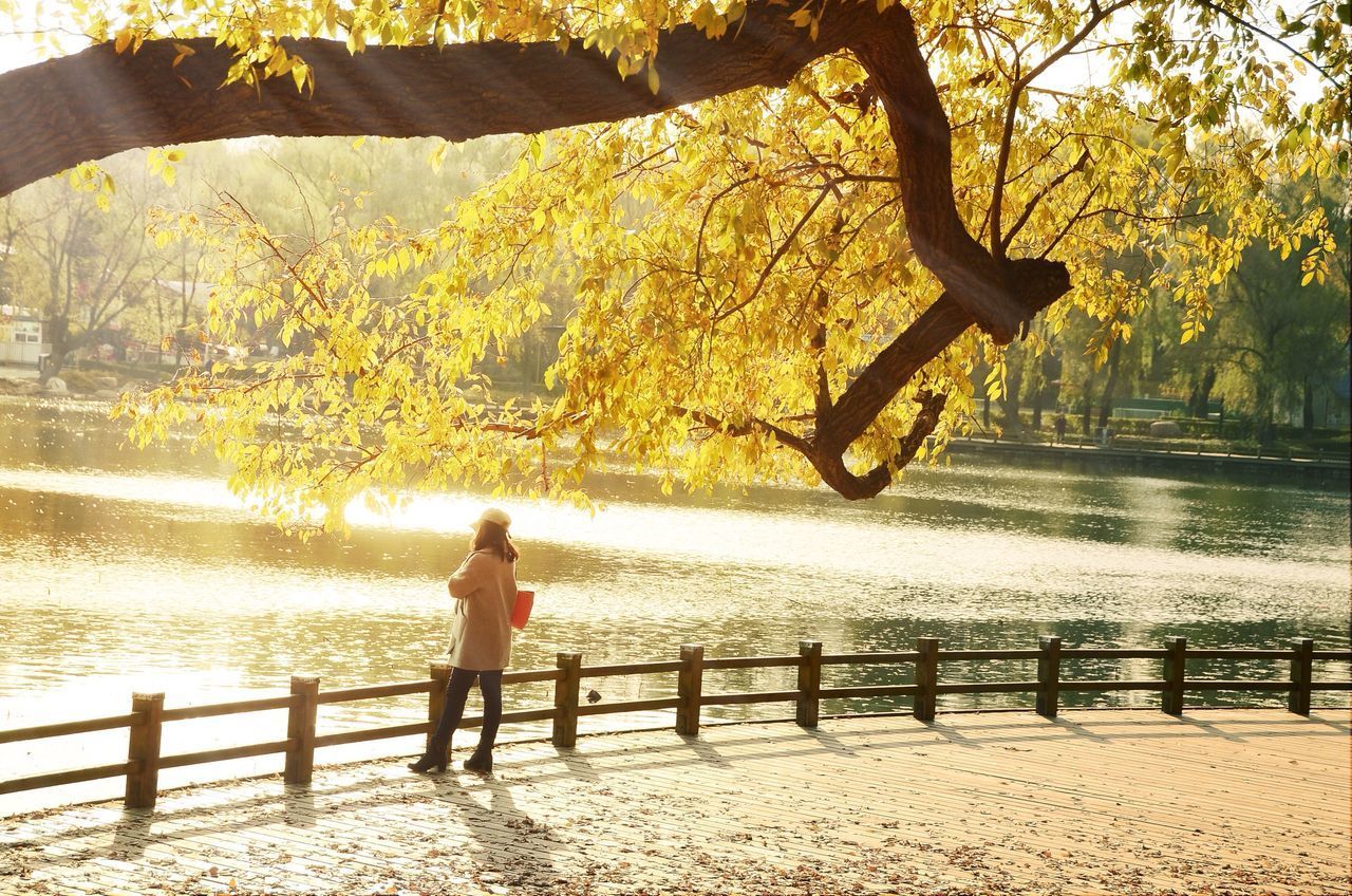 FULL LENGTH OF MAN STANDING BY LAKE