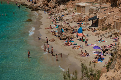 High angle view of people at beach