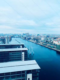 High angle view of buildings against sky