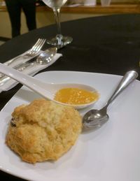 High angle view of breakfast served on table