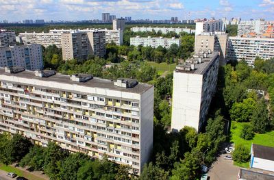 High angle view of buildings in city