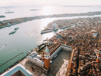 High angle view of buildings in city