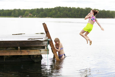 Girls having fun at sea