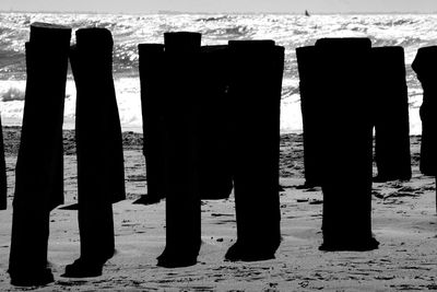 View of wooden post in water