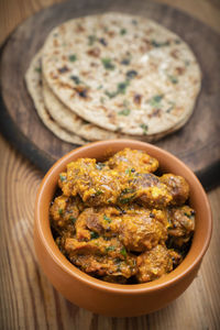 High angle view of food in bowl on table