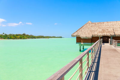 Scenic view of beach against clear blue sky