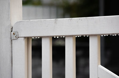 Close-up of fence against white wall